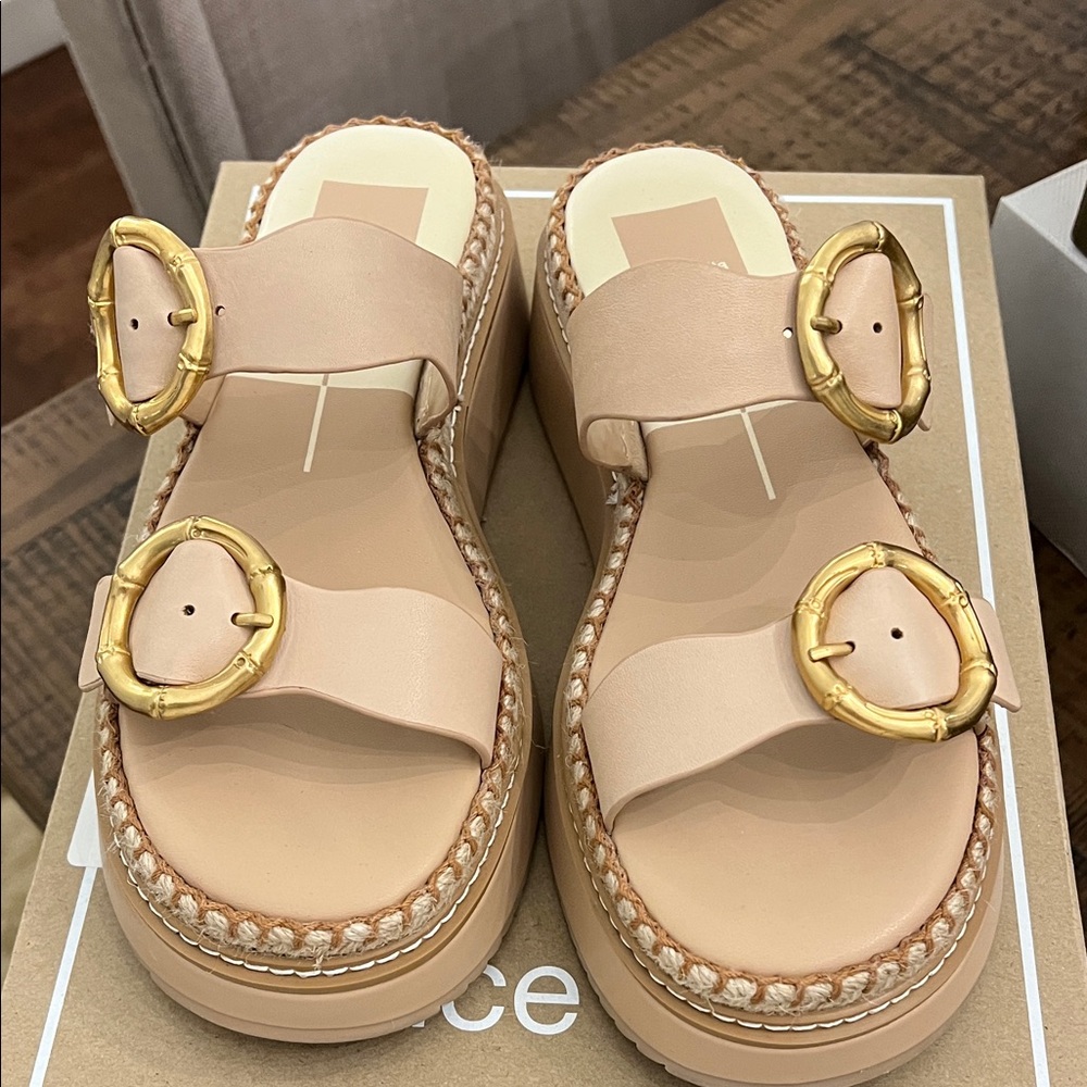 Dolce Vita Tan Sandals with Gold Buckles